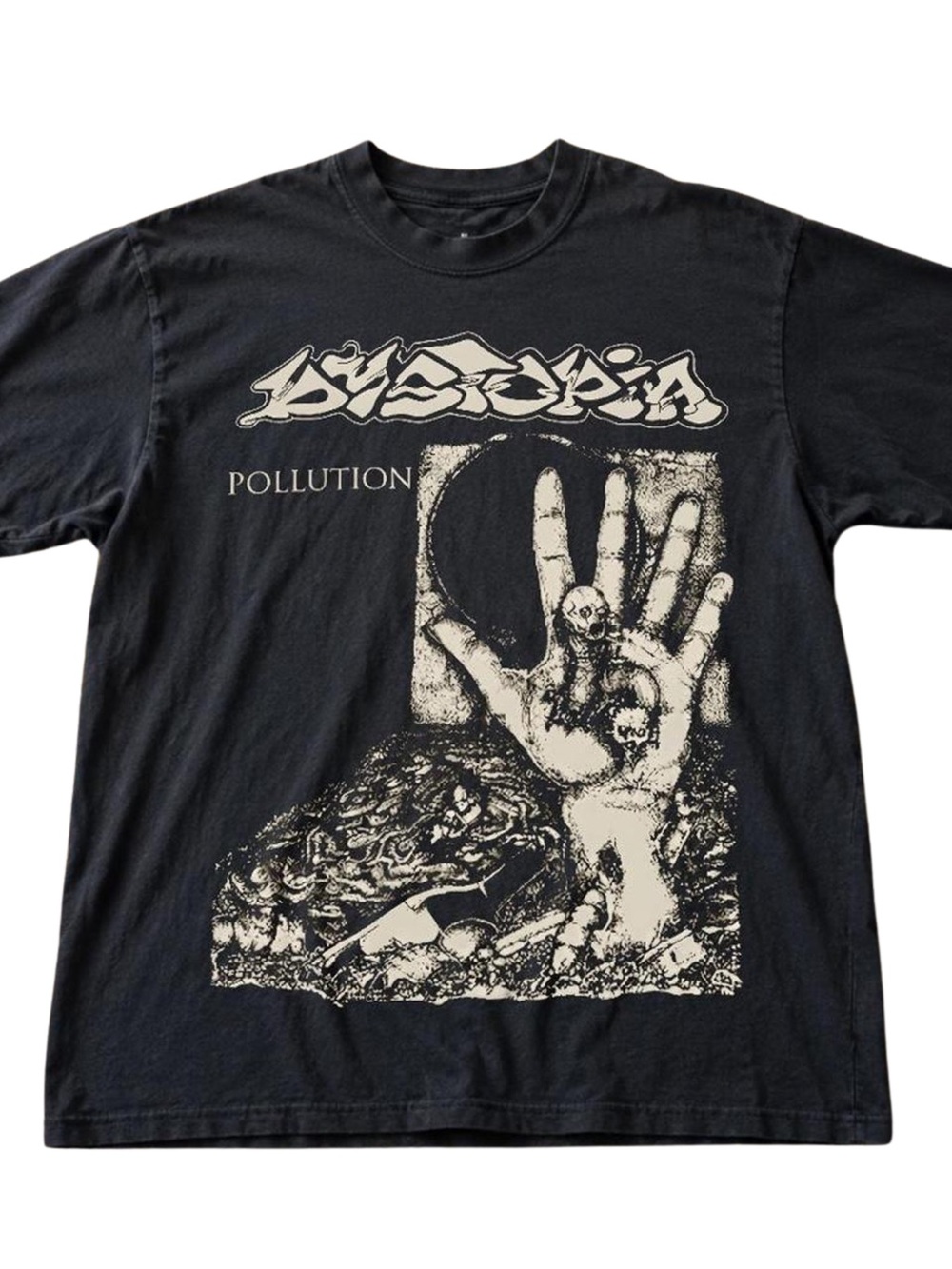 Gildan Black Short Sleeve Graphic Tee with Cream/Off-White Print